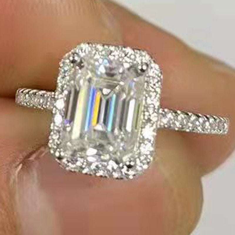 S925 Sterling Silver Sugar Square Eternity Band Ring | 1-2Ct Emerald & Radiant Cut Moissanite Four-Prong Setting