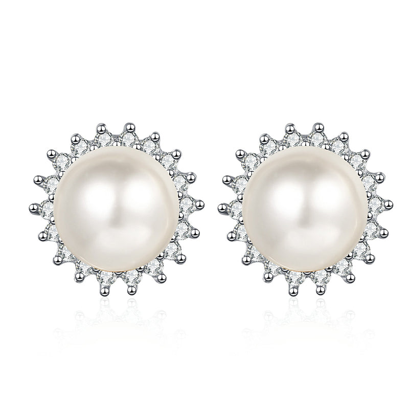 S925 Sterling Silver Sunflower Drop Earrings - 0.21ct Moissanite & 6-7mm Freshwater Pearls