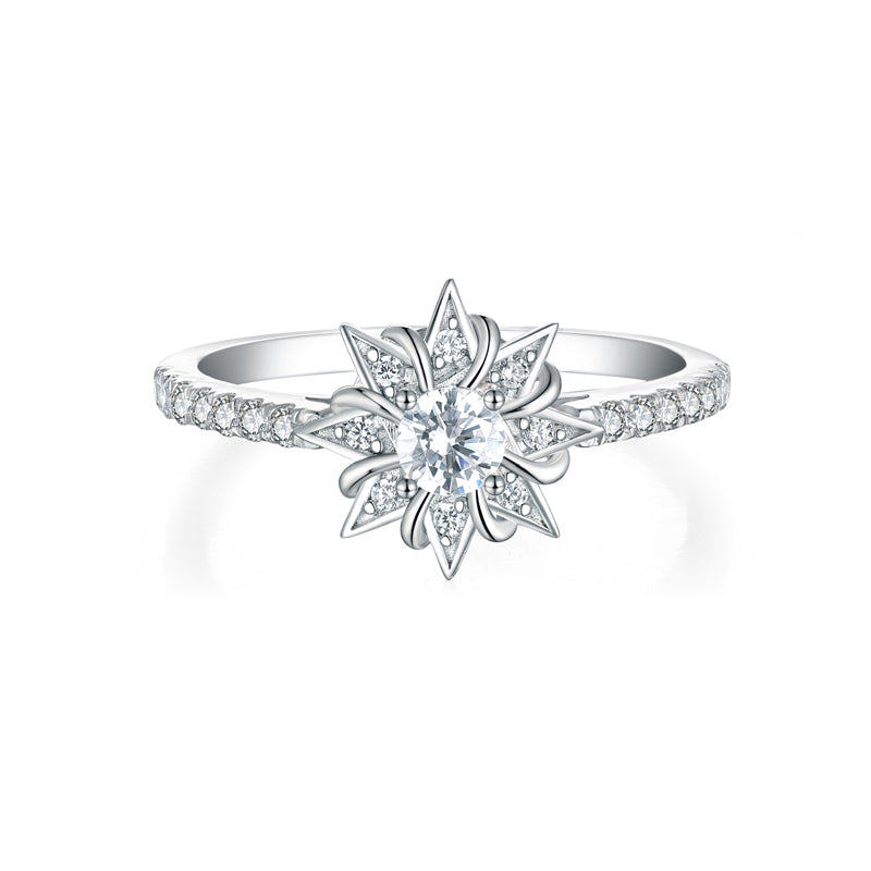 S925 Sterling Silver Sunflower Star Ring - Unique Floral & Geometric Wedding Jewelry