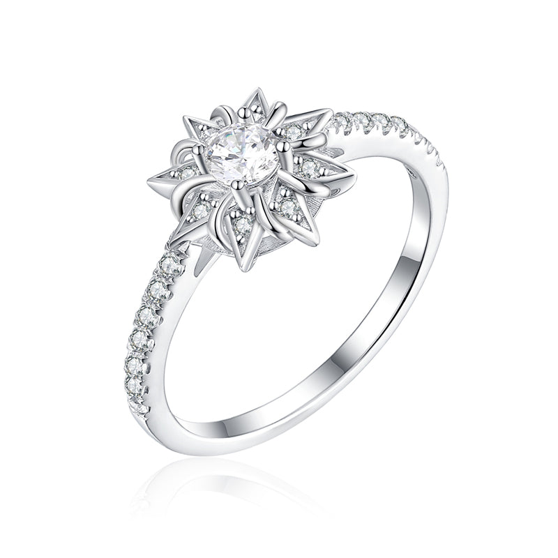 S925 Sterling Silver Sunflower Star Ring - Unique Floral & Geometric Wedding Jewelry
