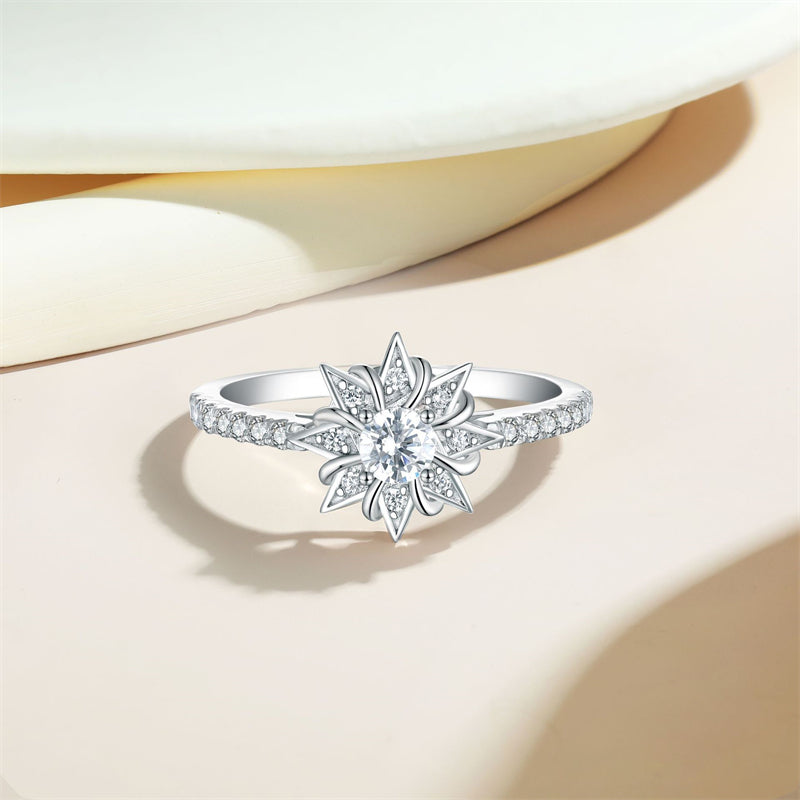 S925 Sterling Silver Sunflower Star Ring - Unique Floral & Geometric Wedding Jewelry
