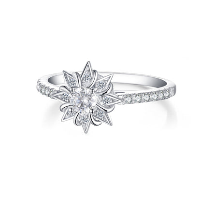 S925 Sterling Silver Sunflower Star Ring - Unique Floral & Geometric Wedding Jewelry