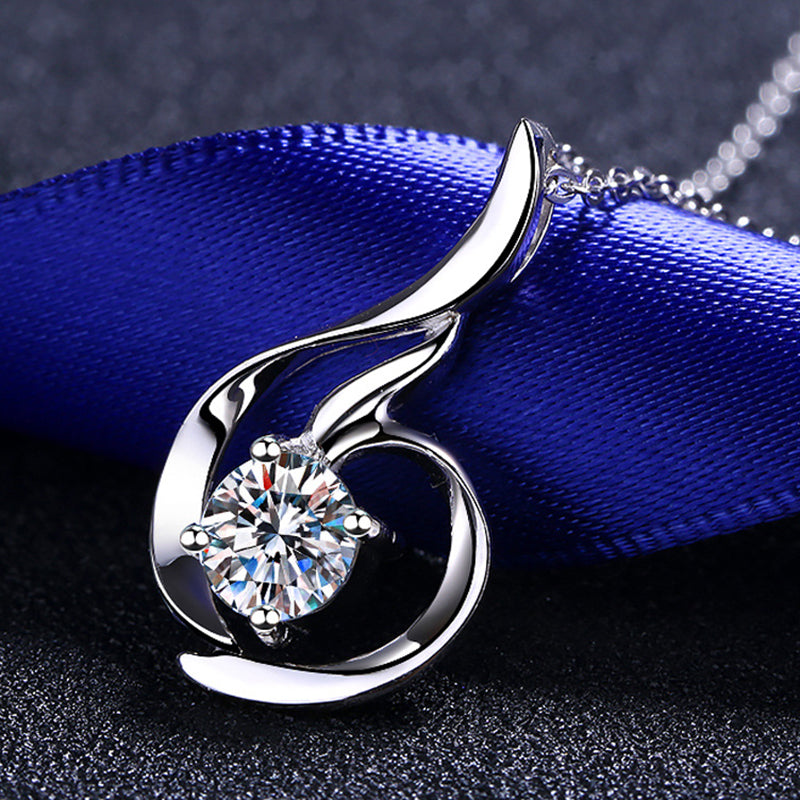 S925 Sterling Silver Swan Pendant Necklace - 0.8CT Moissanite Elegant Collarbone Chain