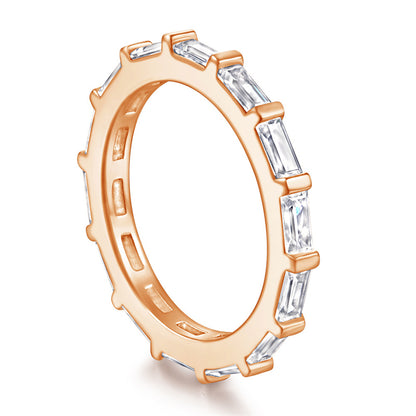 S925 Sterling Silver T-Square Eternity Band - Full Circle Pavé Zirconia Engagement Ring