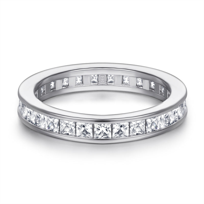 S925 Sterling Silver T-Square Full Eternity Band - Pavé Zirconia Wedding Ring