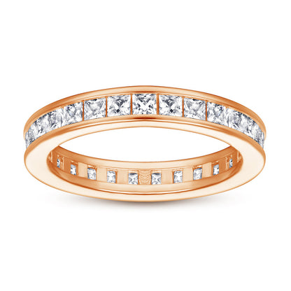 S925 Sterling Silver T-Square Full Eternity Band - Pavé Zirconia Wedding Ring
