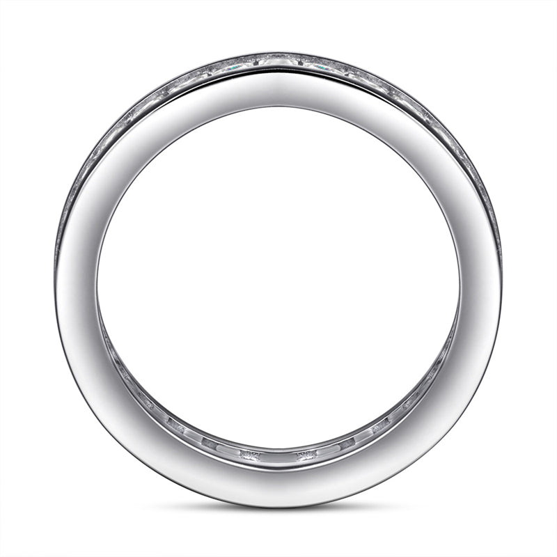 S925 Sterling Silver T-Square Full Eternity Band - Pavé Zirconia Wedding Ring