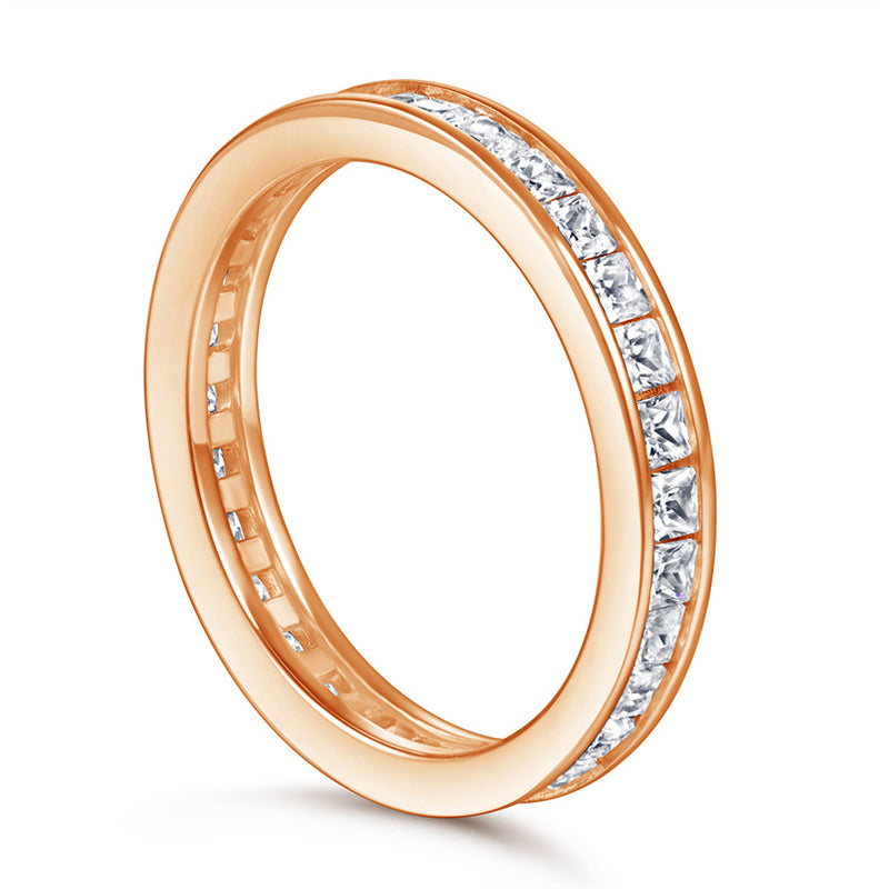 S925 Sterling Silver T-Square Full Eternity Band - Pavé Zirconia Wedding Ring