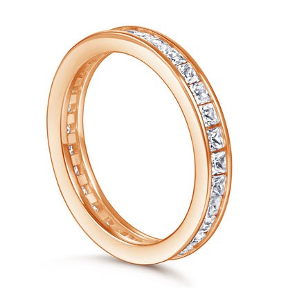 S925 Sterling Silver T-Square Full Eternity Band - Pavé Zirconia Wedding Ring
