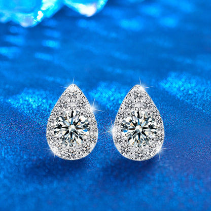 S925 Sterling Silver Teardrop Earrings with 0.5ct Moissanite - White Gold Plated Elegant Dangle Jewelry for Women