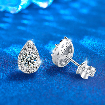S925 Sterling Silver Teardrop Earrings with 0.5ct Moissanite - White Gold Plated Elegant Dangle Jewelry for Women