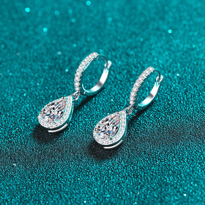S925 Sterling Silver Teardrop Moissanite Earrings Plated with Pt950 Gold - Unique Dangle Earrings for Women