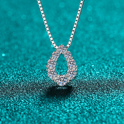 S925 Sterling Silver Teardrop Pendant Necklace - 0.62CT Moissanite Full Pavé Luxury Chain