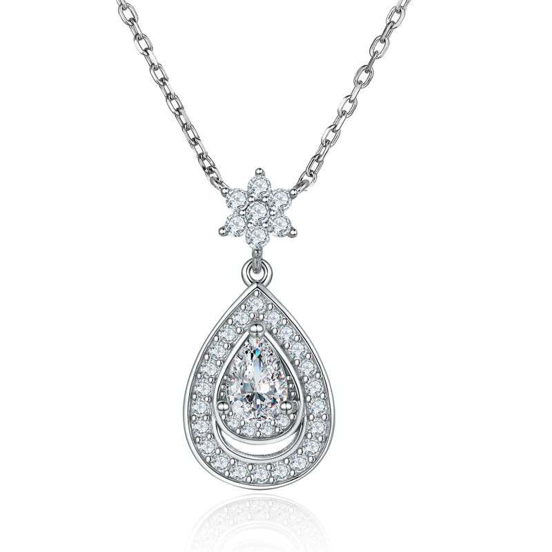 S925 Sterling Silver Teardrop Pendant Necklace - Elegant Pear-Shaped Zirconia Collarbone Chain