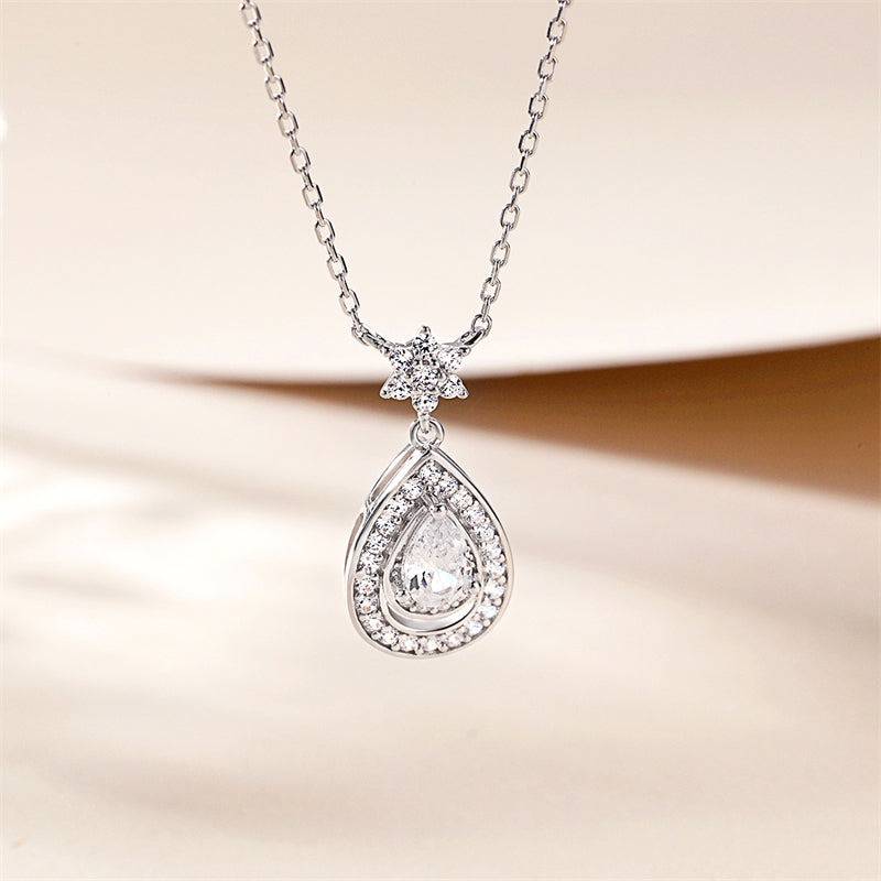 S925 Sterling Silver Teardrop Pendant Necklace - Elegant Pear-Shaped Zirconia Collarbone Chain