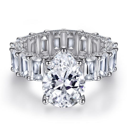S925 Sterling Silver Teardrop Ring – Vintage-Inspired Full Pave CZ Jewelry