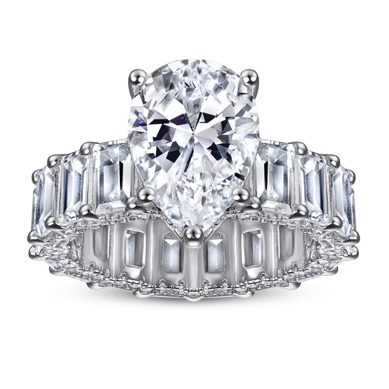 S925 Sterling Silver Teardrop Ring – Vintage-Inspired Full Pave CZ Jewelry