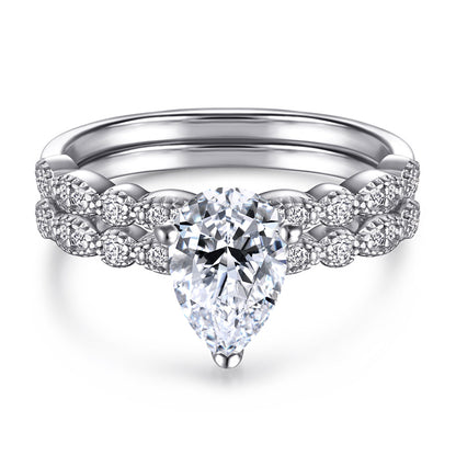 S925 Sterling Silver Teardrop Wedding Ring Set - Elegant Stackable Bridal Jewelry