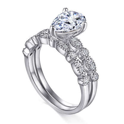 S925 Sterling Silver Teardrop Wedding Ring Set - Elegant Stackable Bridal Jewelry