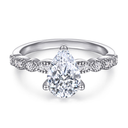 S925 Sterling Silver Teardrop Zirconia Ring - Elegant Minimalist Jewelry for Women