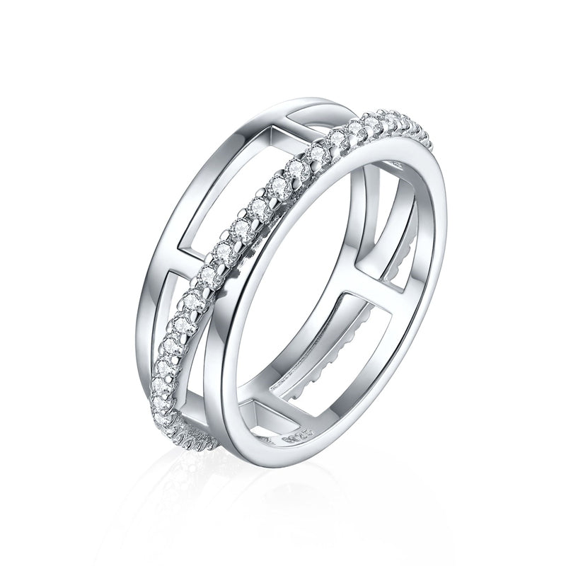 S925 Sterling Silver Triple Band Ring - Luxury Stackable Zirconia Jewelry