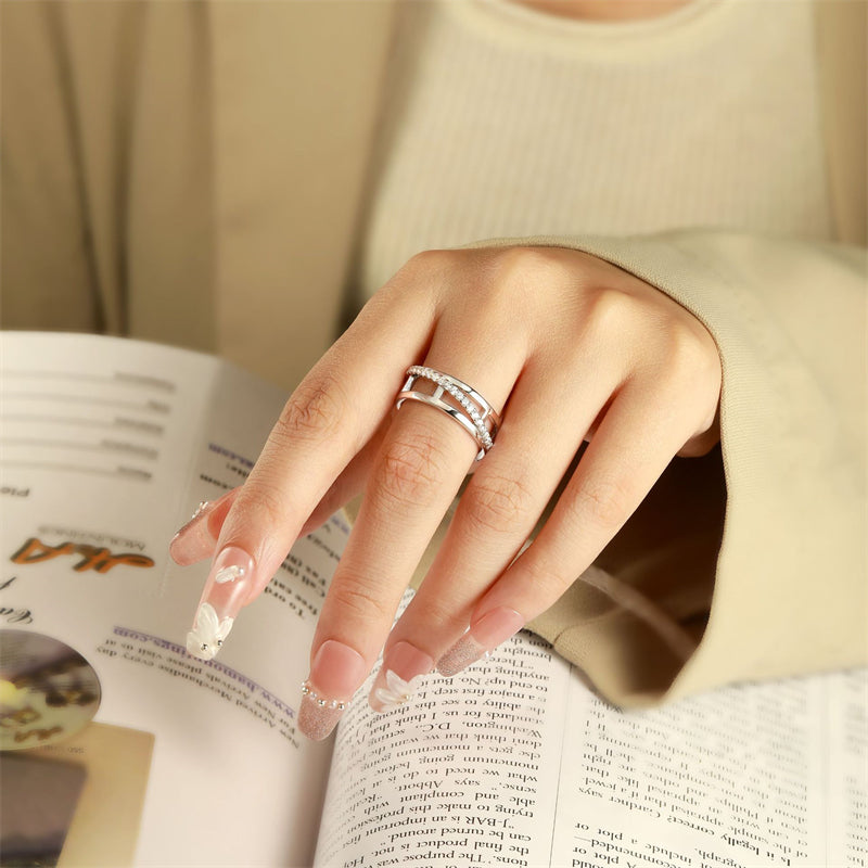 S925 Sterling Silver Triple Band Ring - Luxury Stackable Zirconia Jewelry