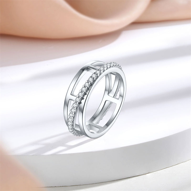 S925 Sterling Silver Triple Band Ring - Luxury Stackable Zirconia Jewelry