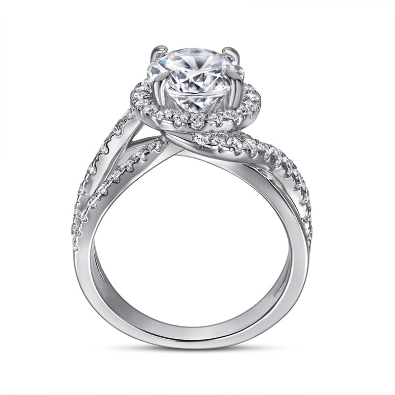 S925 Sterling Silver Twisted Band Ring - Elegant Pavé Zirconia Jewelry for Women