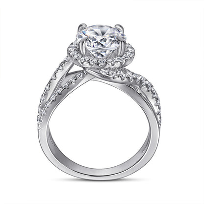 S925 Sterling Silver Twisted Band Ring - Elegant Pavé Zirconia Jewelry for Women