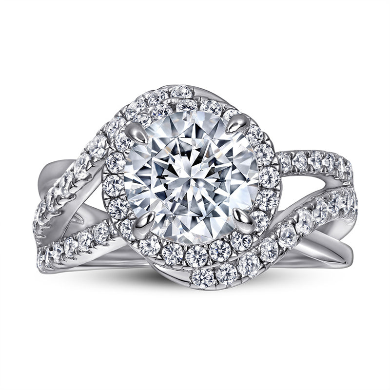 S925 Sterling Silver Twisted Band Ring - Elegant Pavé Zirconia Jewelry for Women