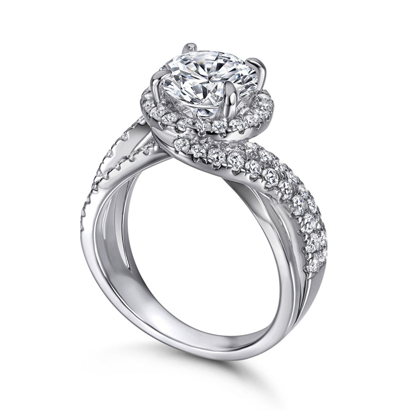 S925 Sterling Silver Twisted Band Ring - Elegant Pavé Zirconia Jewelry for Women