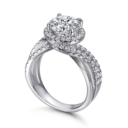 S925 Sterling Silver Twisted Band Ring - Elegant Pavé Zirconia Jewelry for Women
