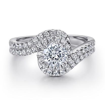 S925 Sterling Silver Twisted Halo Diamond Ring Set - Elegant Full Pavé Wedding Band