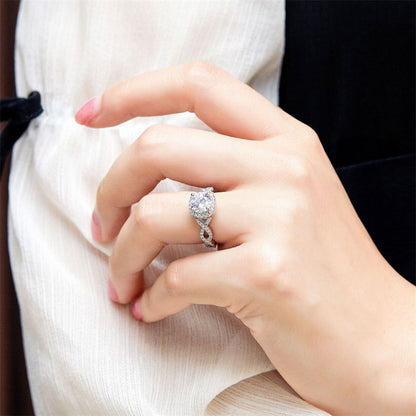 S925 Sterling Silver Twisted Heart Ring – Trendy Crossed Design with Zirconia Stones