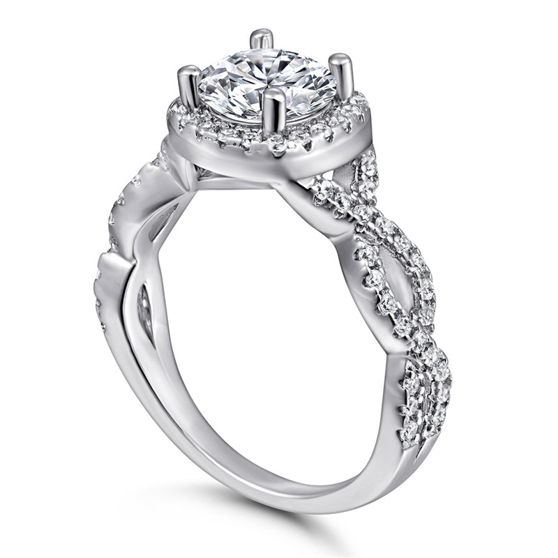S925 Sterling Silver Twisted Heart Ring – Trendy Crossed Design with Zirconia Stones