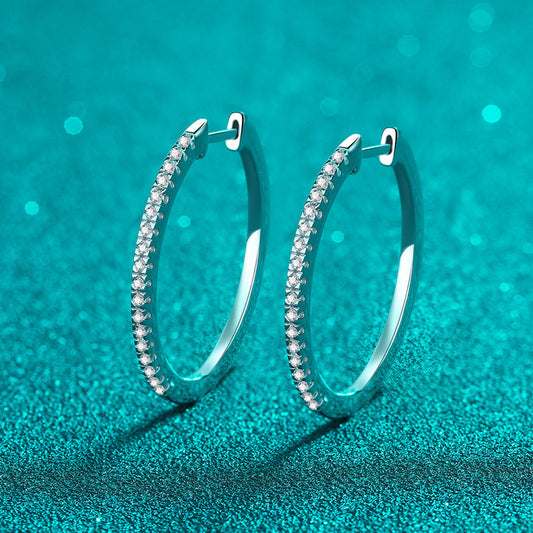 S925 Sterling Silver U-Shaped Hoop Earrings - 0.54ct Moissanite Plated with Pt950 Gold
