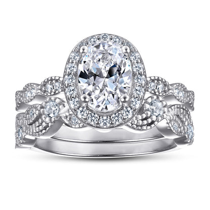 S925 Sterling Silver Vintage Floral Engagement Set - European-Inspired Wedding Jewelry