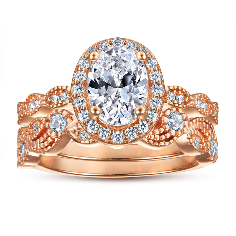 S925 Sterling Silver Vintage Floral Engagement Set - European-Inspired Wedding Jewelry