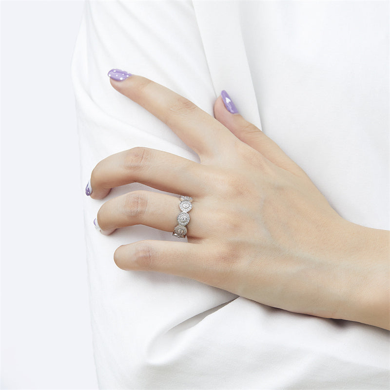 S925 Sterling Silver Vintage Full Pavé Ring - Elegant Geometric Halo Ring for Women