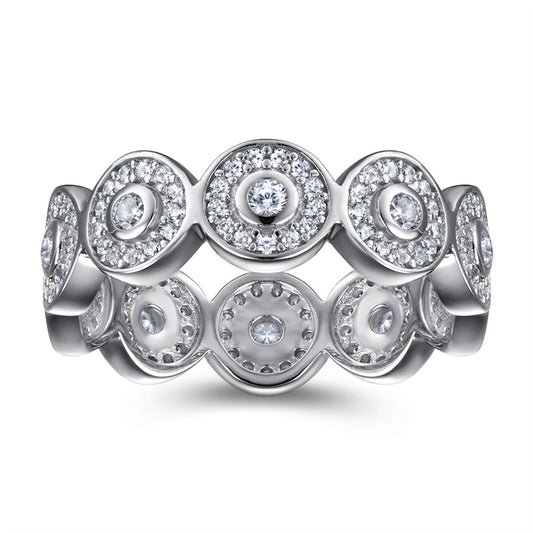 S925 Sterling Silver Vintage Full Pavé Ring - Elegant Geometric Halo Ring for Women