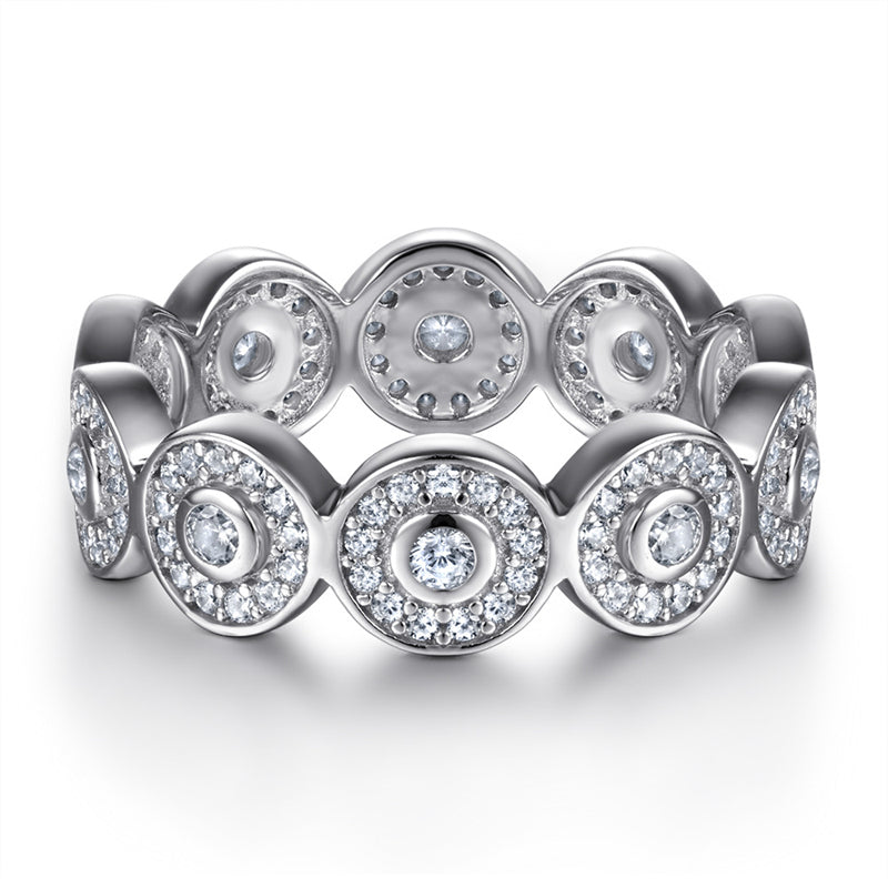 S925 Sterling Silver Vintage Full Pavé Ring - Elegant Geometric Halo Ring for Women