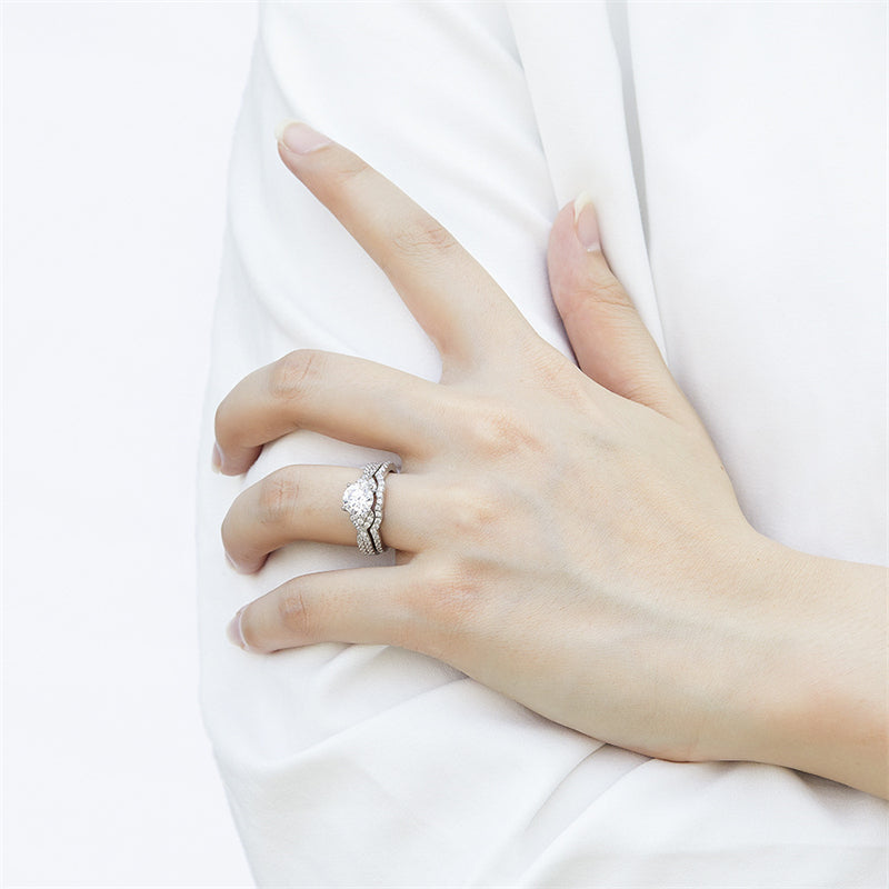 S925 Sterling Silver Vintage Wedding Ring Set - European-Inspired Bridal Jewelry