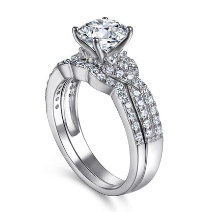 S925 Sterling Silver Vintage Wedding Ring Set - European-Inspired Bridal Jewelry
