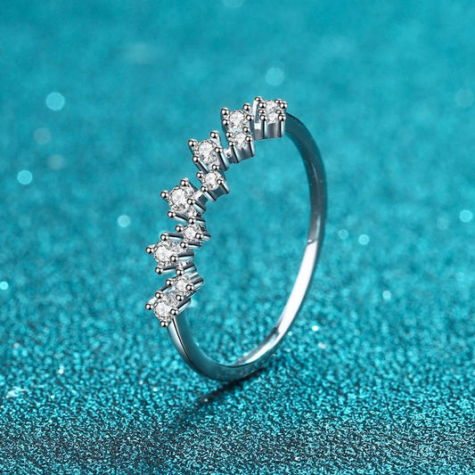 S925 Sterling Silver Wave Design Ring with 0.41ct Moissanite Pavé & Fruit Motifs
