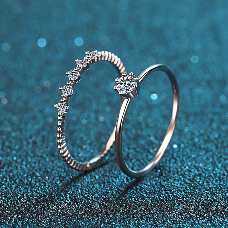PT950 Plated S925 Sterling Silver Crown Ring with 10-Point Moissanite | Floral Camellia and Red Bean Design