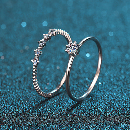PT950 Plated S925 Sterling Silver Crown Ring with 10-Point Moissanite | Floral Camellia and Red Bean Design