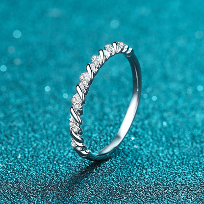 S925 Sterling Silver Wave Stacking Ring with 5.6-Point Moissanites | Cherry Motif Good Luck Ring