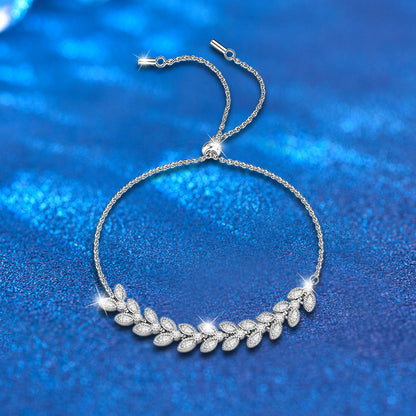 S925 Sterling Silver Wheat Ear Bracelet with Moissanite Light Luxury Business Gift Jewelry Rhodium Plated