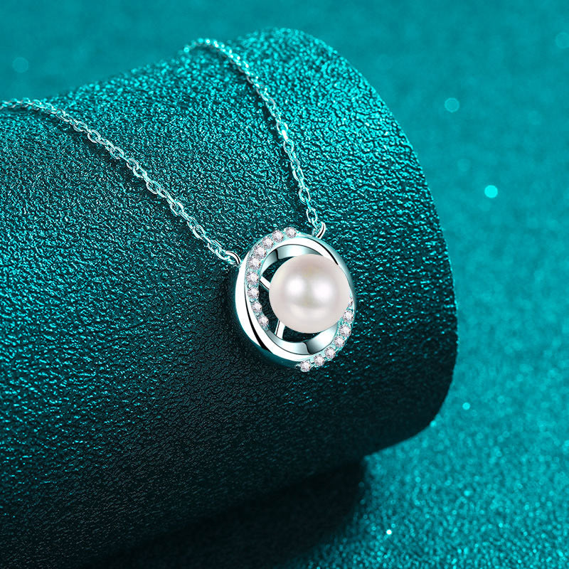 S925 Sterling Silver Whirlwind Pendant Necklace - 18-Point Moissanite & Pearl Elegant Layered Choker