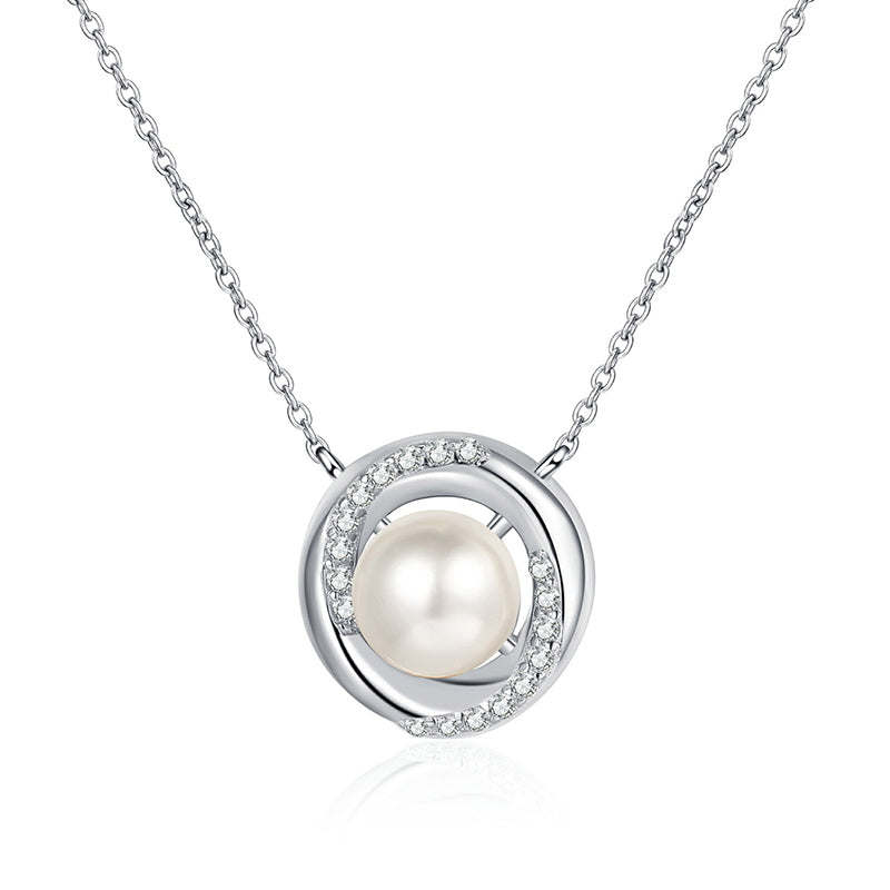S925 Sterling Silver Whirlwind Pendant Necklace - 18-Point Moissanite & Pearl Elegant Layered Choker